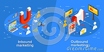 Inbound and outbound marketing vector business illustration in i Vector Illustration