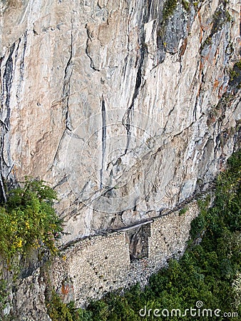 Inca bridge at Machu Picchu Stock Photo