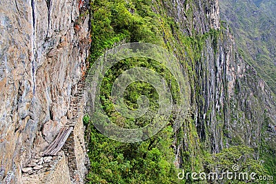 The Inca Bridge near Machu Picchu in Peru Stock Photo