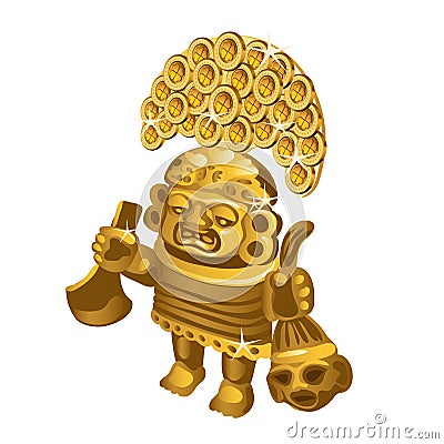 Inca indian ritual figurine from gold, a symbol of sacrifice is on a white background. Vector illustration. Vector Illustration