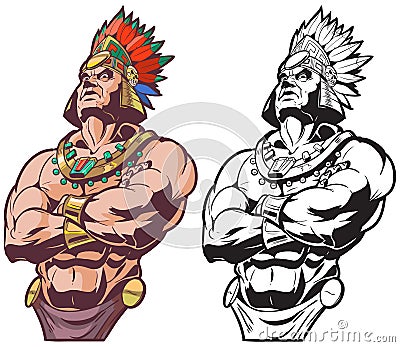 Inca or Mayan or Aztec Warrior or Chief Vector Mascot Vector Illustration