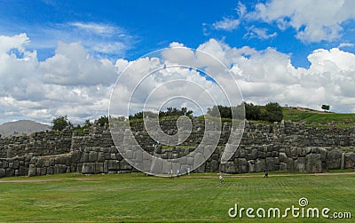 Inca ruin wall Saksaywaman, Sacred valley of Cusco, Peru Stock Photo