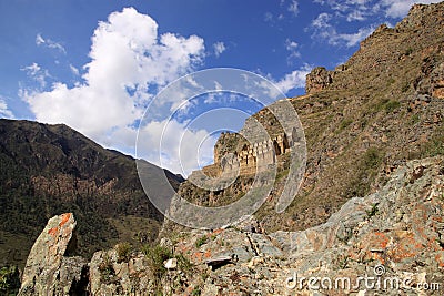 Inca Sorehouses, Peru. Pinkuylluna Stock Photo