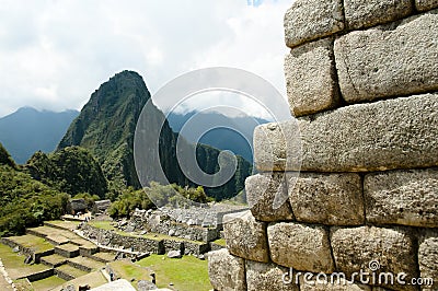 Inca Stone Bricks Construction - Machu Picchu - Peru Stock Photo