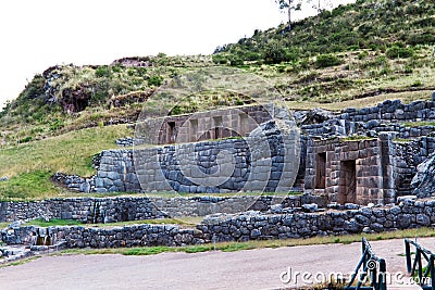 Inca Stone Wall Ruins Outside Of Cusco Peru Stock Photo