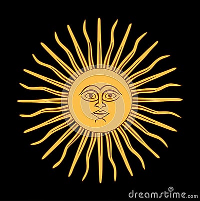 The Inca sun God. Sun of may. Inca god Inti, from Argentina and Uruguay national flag. Vector Illustration