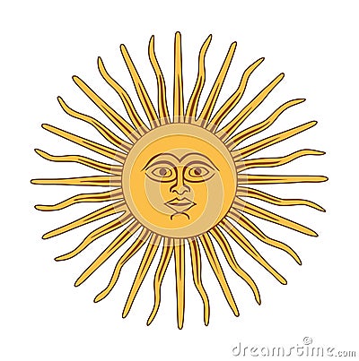 The Inca sun God. Sun of may. Inca god Inti, from Argentina and Uruguay national flag. Vector Illustration
