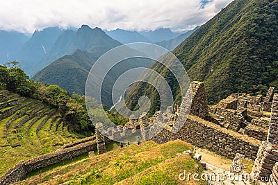 Inca Trail, Peru - August 03, 2017: Ancient ruins of Winay Wayna on the Inca Trail, Peru Editorial Stock Photo