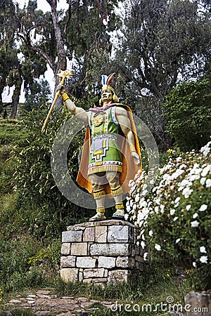 Inca warrior statue at Isla del sol in Bolivia Stock Photo