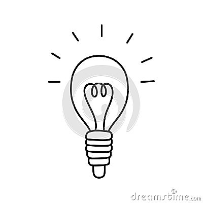 Incandescent lamp or bulb hand drawn doodle vector illustration black outline Vector Illustration