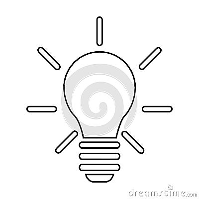 Incandescent lamp icon. The outline of a lamp emitting rays of light. Vector Illustration