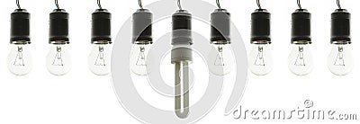 Incandescent light bulbs with energy saving bulb Stock Photo