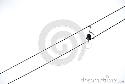 Incandescent with two wires with white background, light bulb Stock Photo