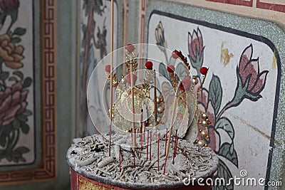 Incense burner in Chinese temple, Buddhist concept. Editorial Stock Photo