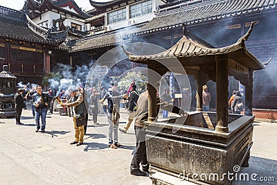 Incense burning in shanghai china temple Editorial Stock Photo