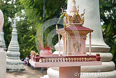A spirit house at Wat Phnom - a temple in Phnom Penh, Cambodia Stock Photo