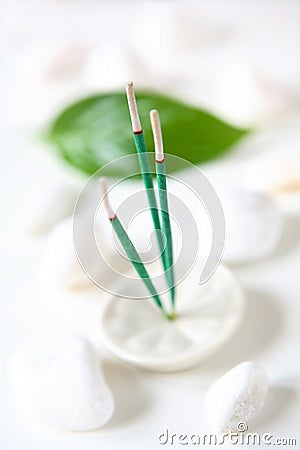 Incense, Leaf and Stones Stock Photo