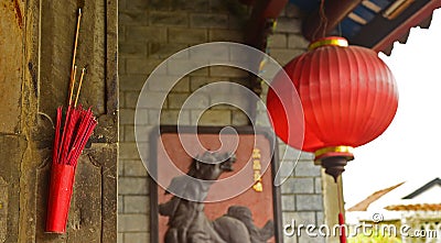 Incense Sticks and Lantern Stock Photo