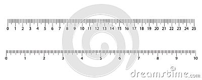 Inch and metric rulers. Centimeters and inches measuring scale cm metrics indicator. Scale for a ruler in inches and Vector Illustration