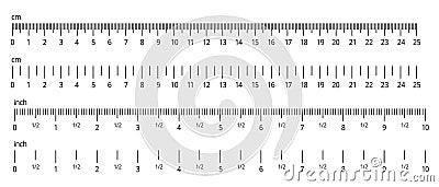 Inch and metric rulers. Centimeters and inches measuring scale. Precision measurement of ruler tools. Vector isolated Vector Illustration