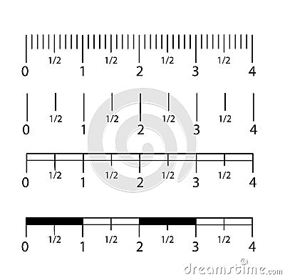 Inch and metric rulers set. Centimeters and inches measuring scale cm metrics indicator. Precision measurement Vector Illustration