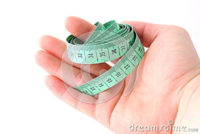 Inch tape and hand Stock Photo