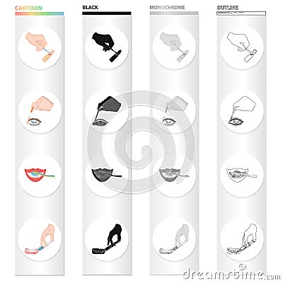 Incision on the finger, drip into the eye, caring for the teeth, in the gum. Medicine and dentistry set collection Vector Illustration