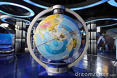 Inclined magnetically levitated globe Editorial Stock Photo
