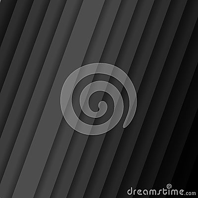 Inclined vector strips with shadow Abstract dark background pattern with diagonal stripes from gray to black color Contemporary Vector Illustration