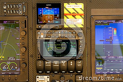 Included control panel in the cockpit of an airplane or helicopter. Editorial Stock Photo