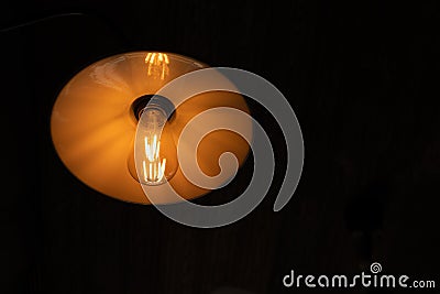 Included electric light bulb on the background of dark curtains, lamp Stock Photo