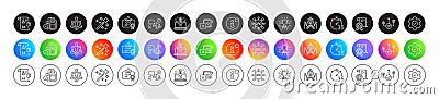 Inclusion, Magic wand and Timer line icons. For web app, printing. Round icon buttons. Vector Vector Illustration