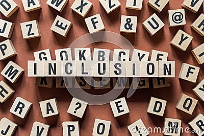 Inclusion word concept on cubes Stock Photo