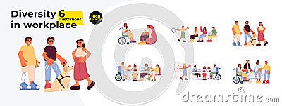 Inclusion in workplace cartoon flat illustration bundle Cartoon Illustration