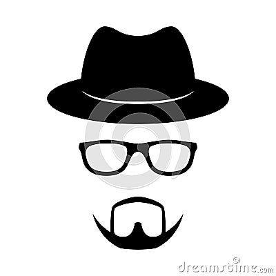 Incognito icon. Man face with glasses, beard and hat. Photo props. Vector Vector Illustration