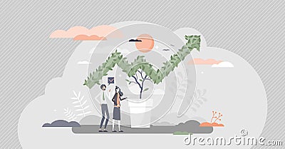 Income growth as financial plant arrow with money profit tiny person concept Vector Illustration