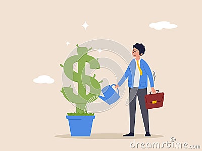 Income growth concept. Dividends yield investment, growing profit or stock market earning return, increase money or Vector Illustration