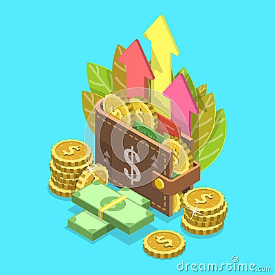 Income Growth Flat Isometric Vector Conceptual Illustration. Vector Illustration