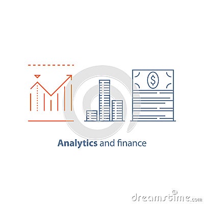 Financial performance analytics, income increase, long term investment, fund management, dividends graph, productivity report Vector Illustration