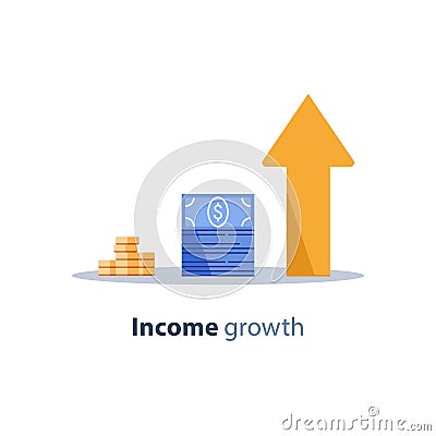 Income increase, financial strategy, return on investment, fund raising, long term increment, revenue growth, loan installment Vector Illustration