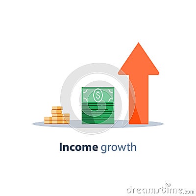 Income increase, financial strategy, return on investment, fund raising, long term increment, revenue growth, loan installment Vector Illustration