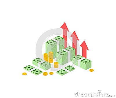 Income increase strategy, isometric Financial high return on investment, fund raising, revenue growth, interest rate Vector Illustration