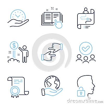 Income money, Safe time and Journey path icons set. Vector Vector Illustration