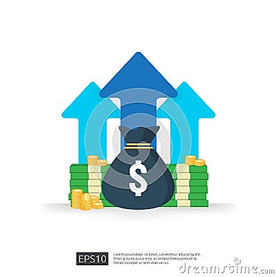 income salary dollar rate increase statistic. business profit growth margin revenue. Finance performance of return on investment Vector Illustration