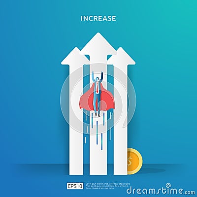 income salary rate increase concept illustration with people character and arrow. Finance performance of return on investment ROI Vector Illustration