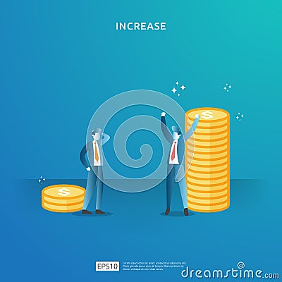 income salary rate increase concept illustration with people character and arrow. Finance performance of return on investment ROI Vector Illustration