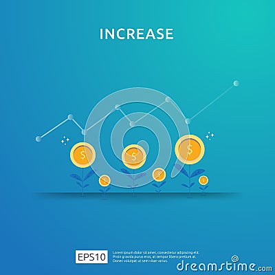 income salary rate increase. Finance performance of return on investment ROI concept with arrow. business profit growth margin Vector Illustration