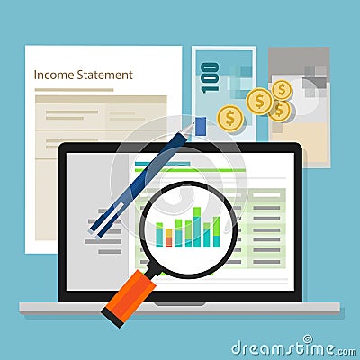 Income statement accounting software money calculator application laptop Vector Illustration