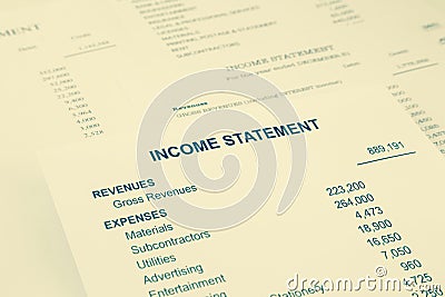 Income statement reports for business accounting in sepia tone Stock Photo