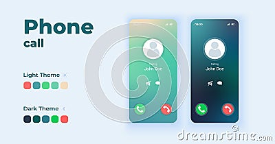 Incoming call displaying on screen smartphone interface vector templates set Vector Illustration
